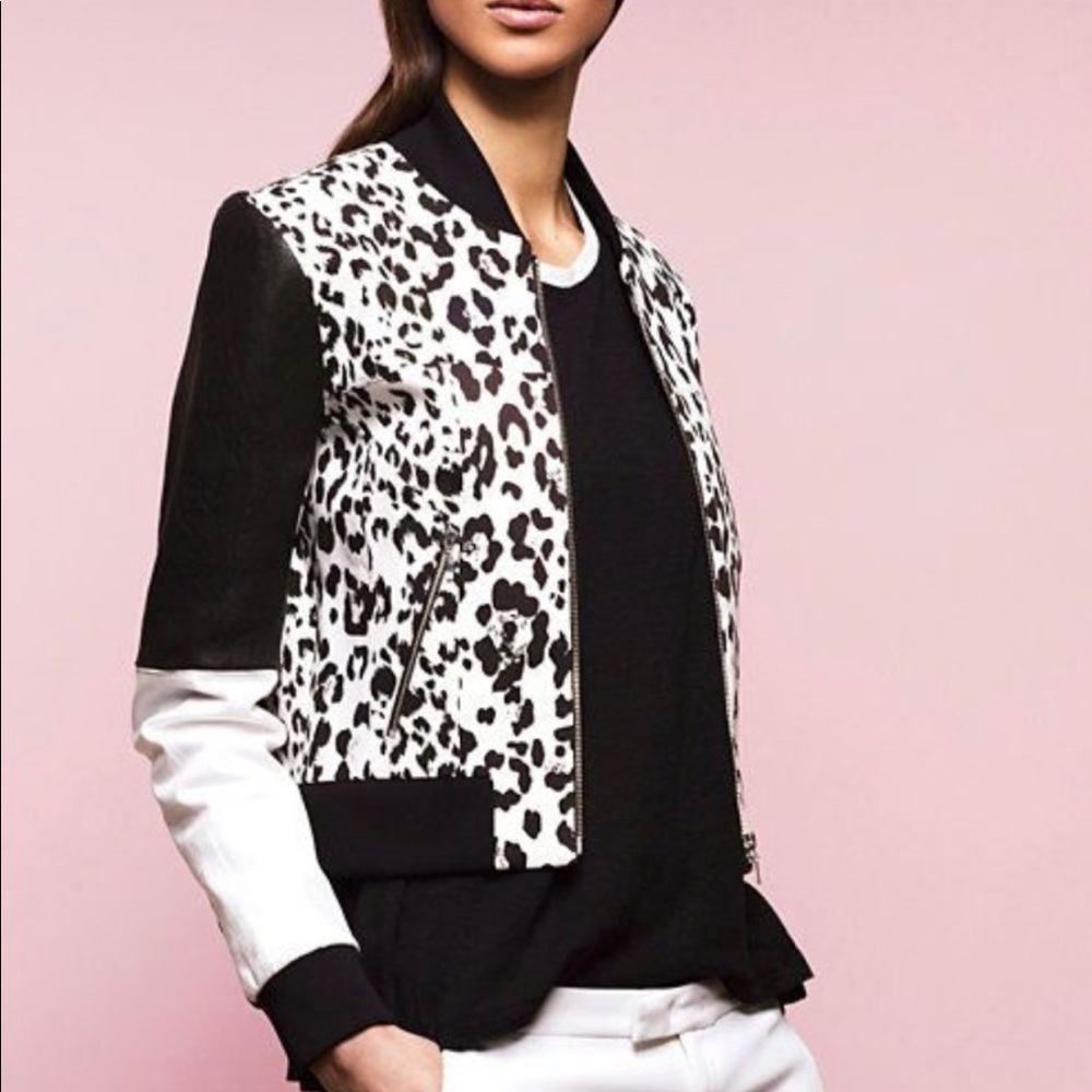 Nicholas Leopard Print Leather Combo Bomber